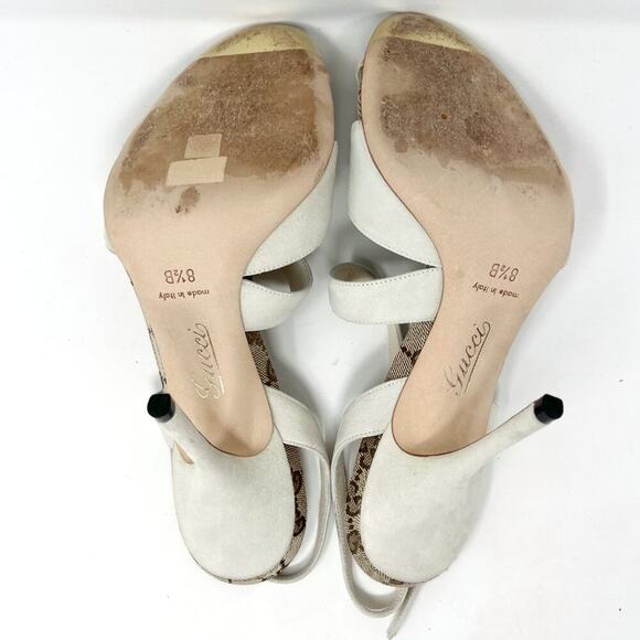 Gucci Mystic White Suede GG Monogram Strappy Stiletto Sandals 8.5B - Picture 8 of 10